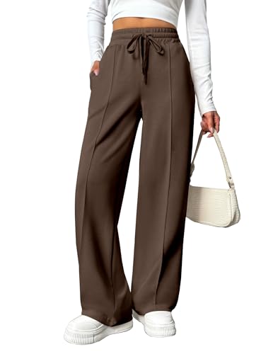 PINSPARK Wide Leg Sweatpants Women High Waisted Baggy Sweat Pants Elastic Elevated Seams Loose Active Pants with Pockets