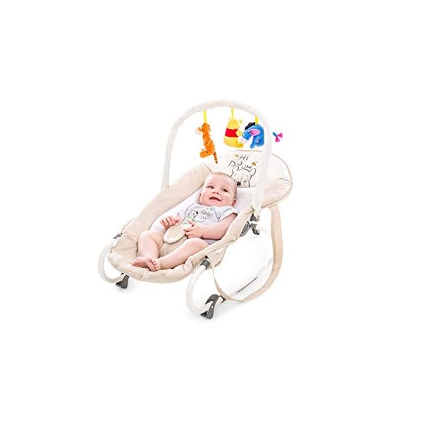 Hauck Disney Babywippe mit Spielbogen Bungee Deluxe für Babys ab Geburt bis 9 kg, Verstellbare Rückenlehne, 3-Punkt-Hüftgurt, Tragegriffe, Wippfunktion (Pooh Cuddles) – Bild 4