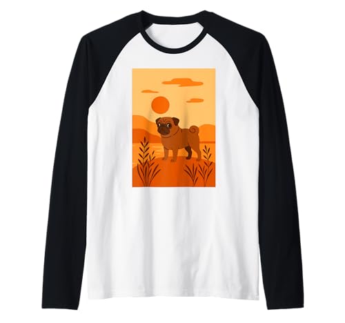 Vintage Pug Minimalista Boho Art Lindo Divertido Perro Otoño Camiseta Manga Raglan