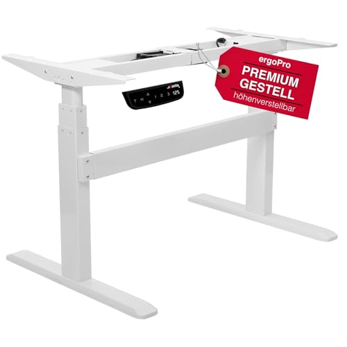 Exeta ergoPRO höhenverstellbarer Schreibtisch Gestell elektrisch 63-125 cm in grau I Schreibtischgestell höhenverstellbar mit 2 Motoren & Memory-Funktion I Tisch höhenverstellbar mit 3-Fach-Teleskop