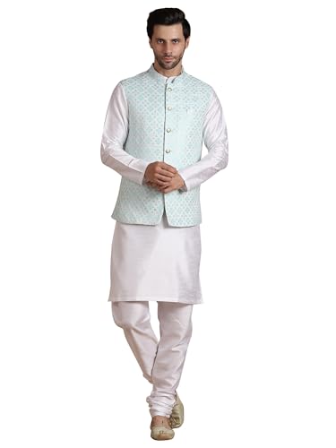 Image of men's Silk Blend Kurta Pejama & Waistcot Set