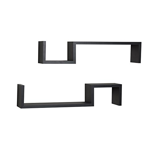 Danya B. Decorative Floating “S” Shaped Wall Mount Accent Shelves (Set of 2) (Black)