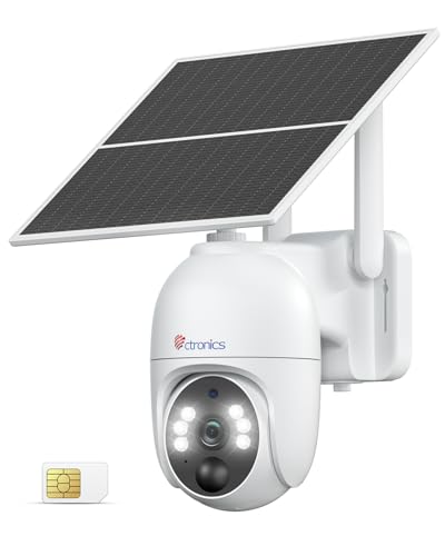 Ctronics 2K 4G LTE Camara Vigilancia Exterior Solar, PTZ IP Cámara Vigilancia Sim Sin Cables, 10400mAh Batería, PC/Cloud/FTP, Visión Nocturna Color, Detección Movimiento PIR (Blanco)