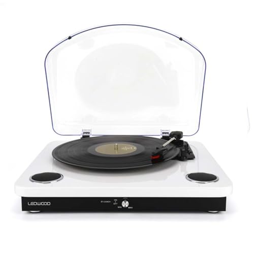 Ledwood - Round 300 Turntable - with Built-in Stereo Speakers & Bluetooth - White