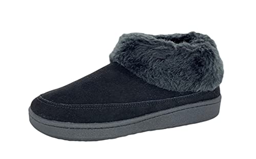 Clarks Womens Slipper Suede Ankle Bootie JMH1883 -Plush Faux Fur Collar and Lining - Indoor Outdoor House Slippers For Women (8 M US, Black Suede)