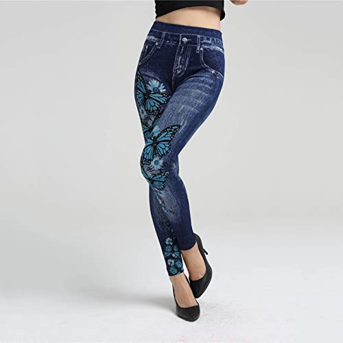 Women's Classic Denim Pants Butterfly Print High Waisted Denim Legging Slim Fit Stretch Skinny Jeans Pants2