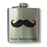 6oz Stainless Steel Flask, Mustache, Personalized Engraving Included (Stainless Steel Finish)