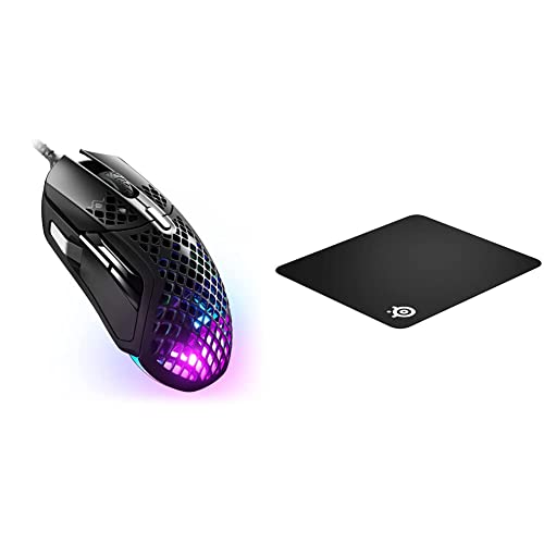 SteelSeries Aerox 5 Holey RGB Gaming Mouse + SteelSeries QcK Gaming Mouse Pad Bundle