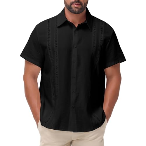 Lista de Camisas Caballero del mes. 40 CHUCI - Camisa Hombre para Playa, Camisas Guayabera, Ligera de Manga Corta con Botones para Hombre Camisas, Casuales Camisa Informal para Playa y Vacaciones (Grande, Negro)