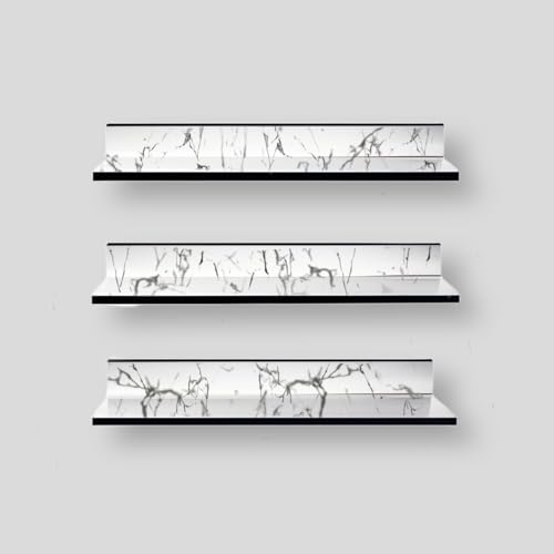 OUTKA Floating Wall Shelf, Wall Mounted Storage Shelf, Picture Shelving Ledge, Decorative Shelf for Home Decoration Items Set of 3 for Living Room, Office, Bedroom, Bathroom (16 Inches, White)