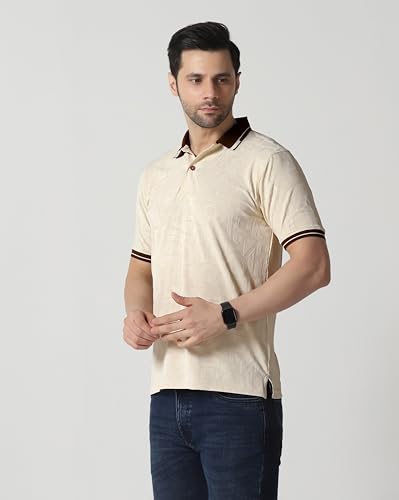 Image of TOPLOT Men's Premium Jacquard Polo T-Shirt | Geometric Textured Design | Contrast Collar & Cuffs | Soft Breathable | Perfect for Office & Casual Wear | Available in Pack of 2 (5281)