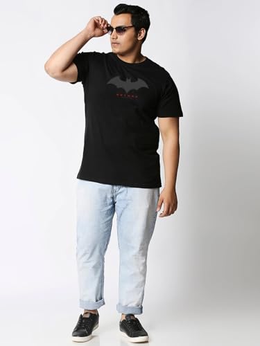 Image of Bewakoof Men's Printed 100% Cotton Plus Size T-Shirt - Regular Fit, Round Neck, Half Sleeves Jet Black