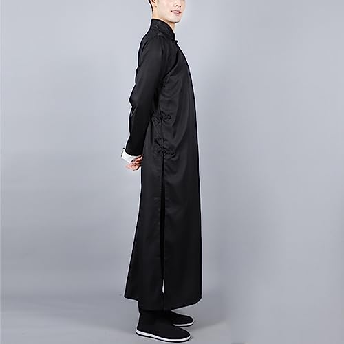 Traditional Chinese Men's Cheongsam Solid Mandarin Collar Long Gown Martial Art Uniform Crosstalk Robe Performance Wear3