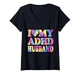 Photo Gallery donna i love my adhd husband, adhd awareness maglietta con collo a v Photo Gallery donna i love my adhd husband, adhd awareness maglietta con collo a v