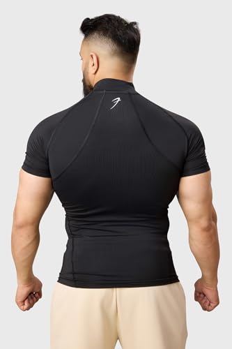 Image of Men Half Sleeves Slim Fit Compression High Neck Sports and Gym Tshirt