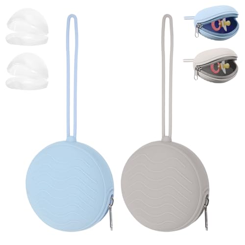 Image of 2 Pack Pacifier Holder Case, BPA-Free Silicone Portable Pacifier Case Holder Pouch for Baby Boys & Girls, Travel Storage Container for Newborn, Diaper & Strollers(Light Grey /Blue)