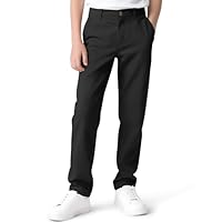 KEREDA Boys School Uniform Pants Flat Front Dress Pants Twill Pull on Adjustable Waist Pant Black 13-14 Years