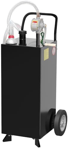 GarveeTech 30 Gallon Fuel Caddy, Portable Gas Caddy, Transfer Fluid Diesel Gasoline Storage Tank Container with Fuel Transfer Rotary Hand Pump/Wheels for Boat ATV Car Motorcycle, Black