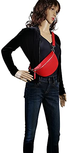 AMBRA Moda GLX10 - Damen Herren unisex kleine Hüfttasche Gürteltasche Bauchtasche Umhängetasche aus Echtleder (Rot)
