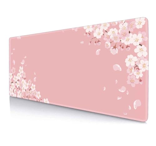 IMAYONDIA Pink Japanese Desk Mat, Cherry Blossom Large Gaming Mouse Pad, Non-Slip Rubber Base Mousepad Desk Decor for Women, Desk Pad for Work, Game, Office, 31.5x11.8 Inch- Sakura Flowers Aesthetic