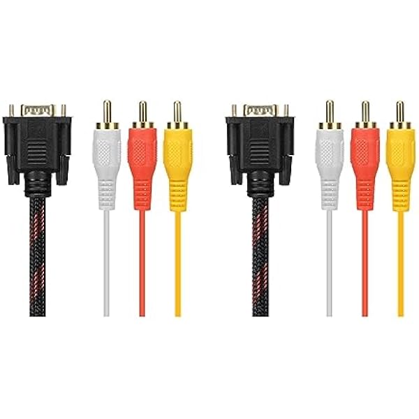 2X Kabel Adaptera, Kabel Kabel Audio Kabel VGA do AV Kabel 15-Pinowy do 3 Audio AV Adapter do HDTV PC DVD, 5FT / 1,5M