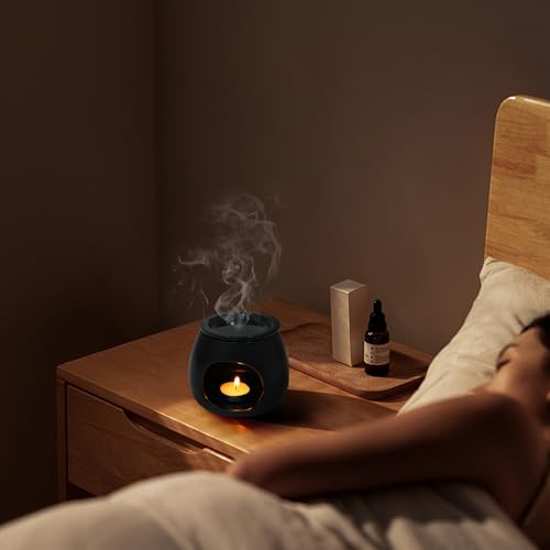 Bighan Duftlampe Split-Typ Aromalampe Teelichthalter Duftlampe aus Keramik Aroma Diffuser - Schwarz