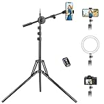 Nineigh 85'' Tall Phone Tripod, Portable Tripod for iPhone with Extendable Arm & Remote, Overhead Mobile Phone Stand for Filming, Compatible with Smartphone/Small Camera/Ring Light