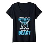 Damen Drop Like A Butterfly Block Like A Beast Eishockey T-Shirt mit V-Ausschnitt