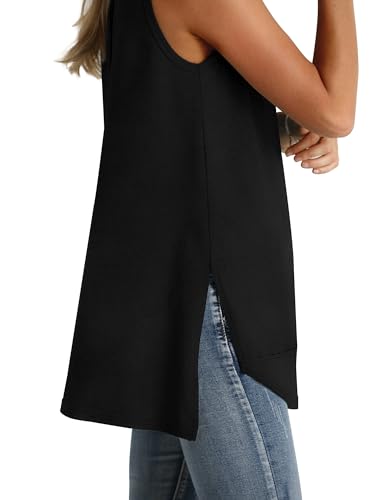 WIHOLL Loose Fit Tank Tops for Women Scoop Neck Summer Side Split Sleeveless Shirts 2025 Fashion4