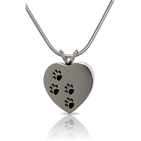 Royal Matter Stainless Steel Cremation Urn Pendant with Chain – Heart – Paw Prints Cover