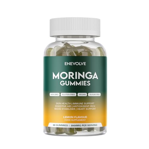 Enevolve Pure Moringa Leaf Gummies Supplement 3000mg, High Strength, Skin Booster, Mood Stabaliser, Immune Support, Sugar Free, Lemon