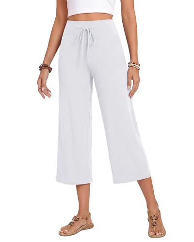 Image of ZOOSIXX Soft Black Pajama Pants for Women, Wide Leg Pants Woman Flowy Comfy Casual Lounge Yoga Capri Pants 22 inch / 30 inch