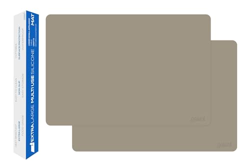 Image of GASARE, Set of 2, Extra Large, Thick, Silicone Mats for Kitchen Counter, Heat Resistant Mats, Countertop Protector, Non-Slip, Easy to Clean, 25 x 17 Inches x 1.4mm, Taupe