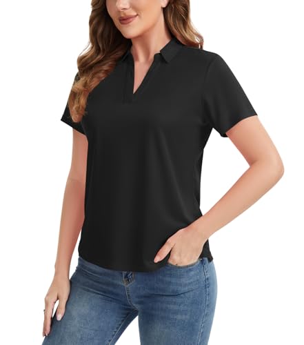 Idtswch - Women's V-Neck Quick Dry Polo, Short Sleeve Golf Tennis Office Casual Top - Best Deal on Amazon