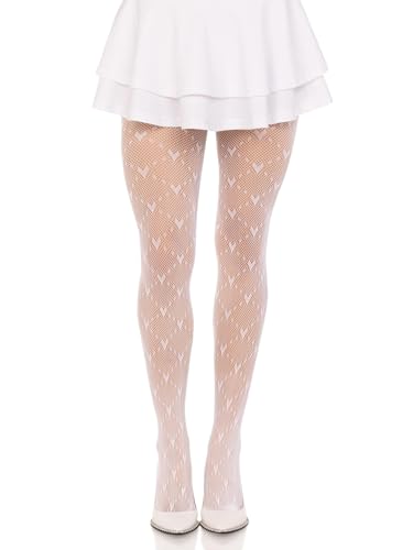 Leg Avenue Collants en filet Love Struck Heart pour femme, blanc, taille unique