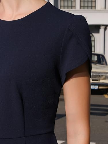 Women's Knee Length Pencil Dress Petal Short Sleeve 2025 Business Casual Sheath Dresses4