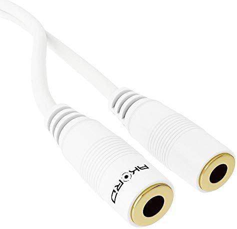 AKORD® Gold 3.5mm Headphone Splitter Jack Male to 2 Dual Female Cable lead audio Y-SPLITTER (White)