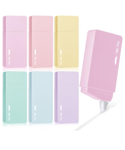 Mr. Pen Correction Tape, 0.2' x 236', 6 Pack, Pastel Colors, Whiteout Correction Tape