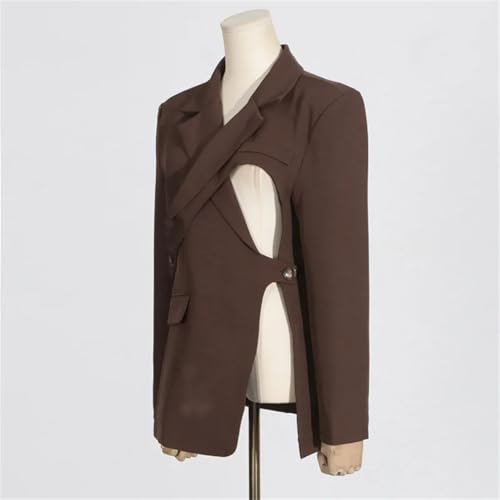 Women Blazer Lace Up Hollow Out Irregular Long Sleeve Blazer Coat Fashion Slim Suit Jacket4