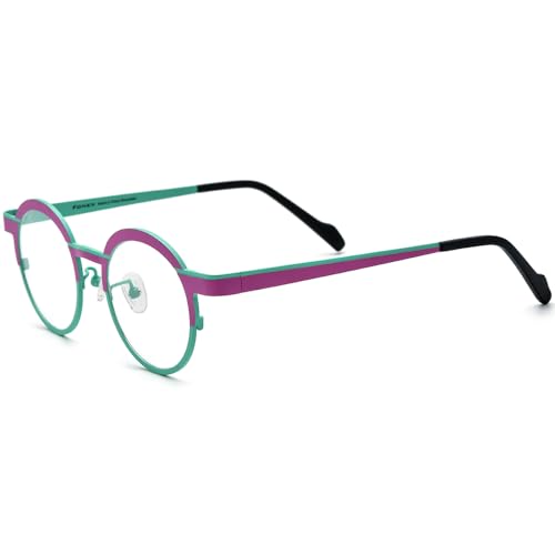 Image of FONEX Colorful Pure Titanium Glasses Frame Women Retro Round Eyeglasses