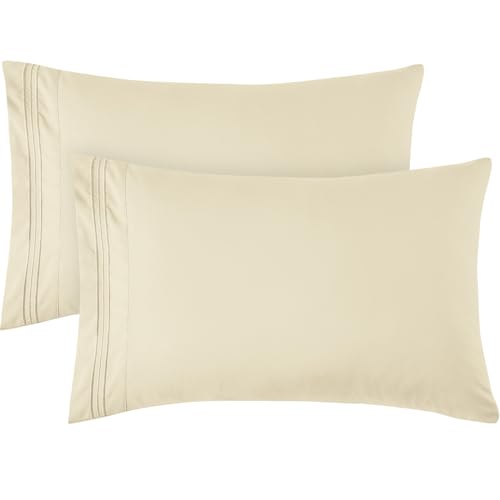 YIYEA Pillow Cases Queen Size Set of 2, Ultra Soft Double Brushed Microfiber Pillowcases, Hotel Quality Embroidered Bed Pillow Covers Queen, Fade Resistant, Easy Slip-On (20