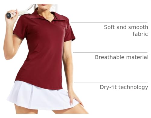 Image of MIER Women's Golf Polo Shirts Collared V Neck Short Sleeve Tennis Shirt, Dry Fit, Moisture Wicking