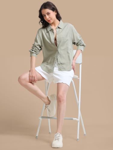 Image of Glam & Chique Women's Relaxed Fit Spread Collar Solid Casual Shirt S-2XL