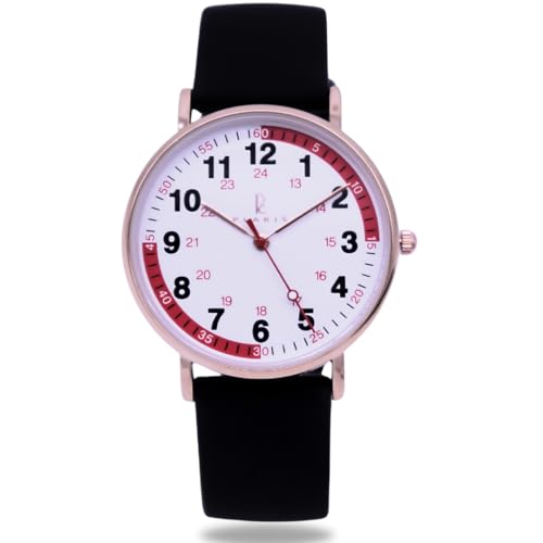 Plaris Nurse Watch for Medical Professionals,Nurses,Doctors,Students with Easy to Read Dial, Military Time, Second Hand and More Colors to Match Your Scrubs (Rosegold Black Quadrant)