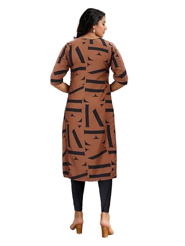 Image of Women's Printed Crape Straight Kurti, 3 /4 Sleeve, Casual Wear, Pack of 4 (Brown, Blue, Green, Black)