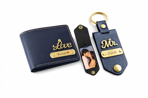 Image of Customized Leather Men's Wallet and Photo Keychain with Name and Charm | Personalized Birthday Gift for Men's | Gift for Men /Gift for Love /Gift for Husband