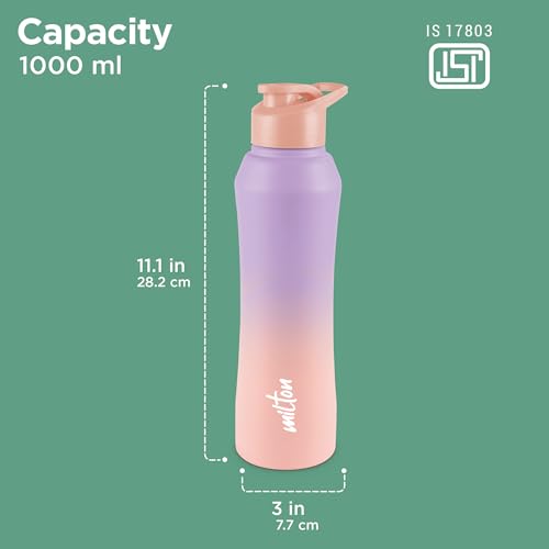 Image of MILTON Comet 1000 ISI Certified Stainless Steel Water Bottle I Leak Proof I Rust proof I Single Walled I Ideal for Office, School, Home, Gym, 1000 ml, Purple & Pink