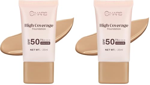Image of MARS SPF50 PA++++ High Coverage Foundation (25ml) (07-ALMOND) | Blemish Free & Blendable Makeup | For All Skin Type | IN-VIVO Tested with 5 Star UVA+UVB Protection Boost Rating (Pack of 2)