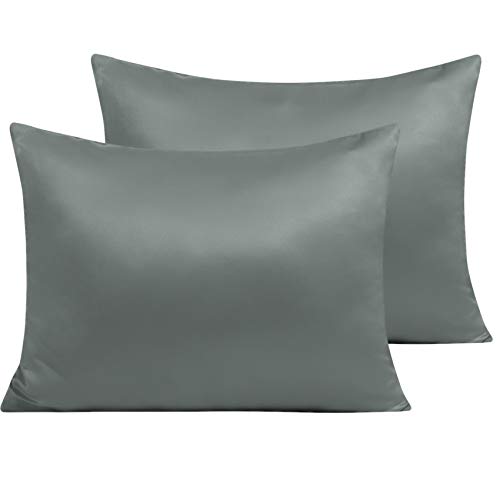 NTBAY Standard Satin Pillowcases, Set of 2, Zipper, Dark Grey