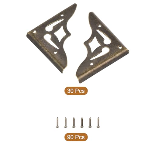 Image of uxcell 30pcs Vintage Corner Protector 1.3 inchx1.4 inchx0.2 inch Decorative Metal Edge Corner Protectors Brackets with Mounting Nails for Box Wooden Case Chest Table Desk Bronze